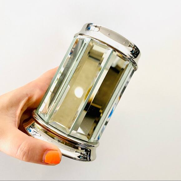 VINTAGE Mirrored Panel Silver Grey Metal Cup Glass Holder Decor Vase Gatsby - Picture 4 of 9